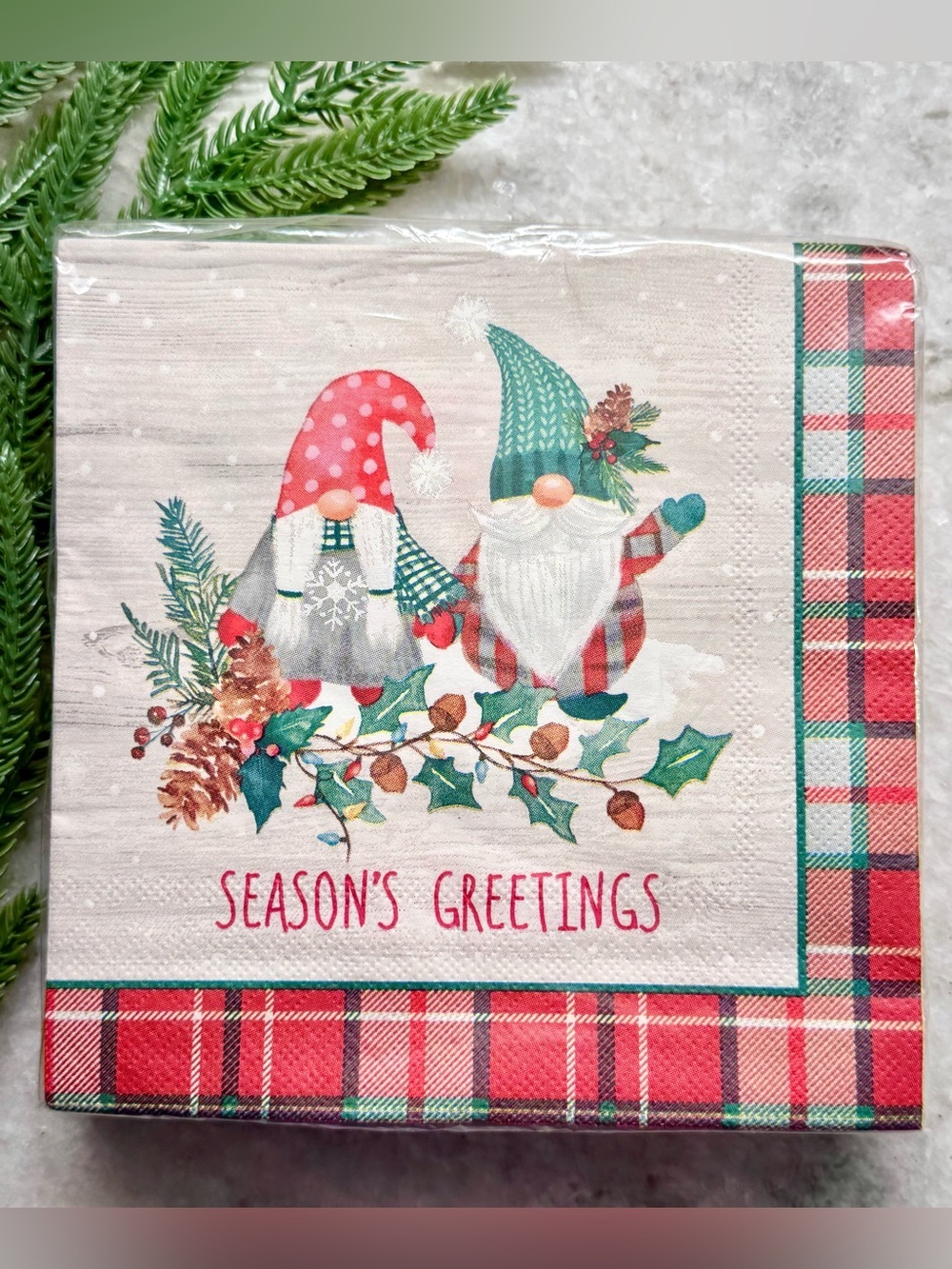 New Clementine Christmas Gnome Season's Greetings Lunch Paper Napkins 40ct
